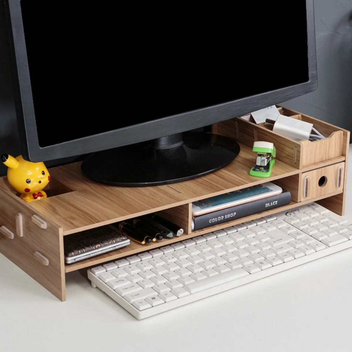  Multi-function Desktop Monitor Stand Computer Screen Riser Wood Shelf Plinth Strong Laptop Stand De