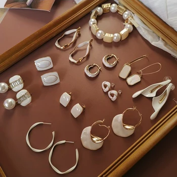 

Fashion Drop Glaze White Enamel Korean Drop Earrings Irregular Geometric Round Square for women girls Oorbellen Aretes De Mujer