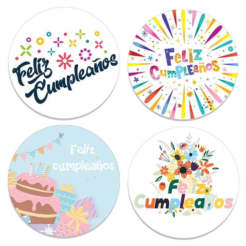 4.5cm Spanish Birthday Party Decor Stickers Seal Sticker Label Gift Packing Supplies Happy Birthday Adhesive Stickers Tape Label - Party & Holiday Diy ...