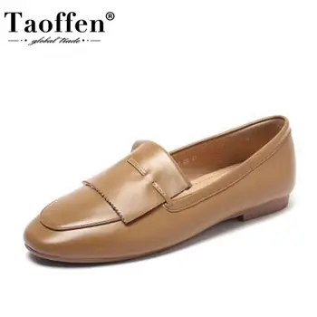 

Taoffen Women Brogue Shoes Square Toe Women Flats Office Lady Work Slip On Soft Leather Non-Slip Mujer Footwear Size 33-43