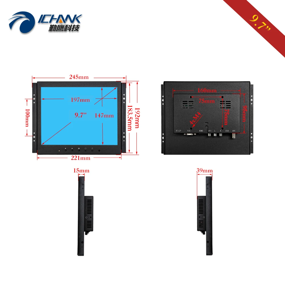 ZK097TC-592R/9," 10" дюймов 1024x768 ips Fullview HDMI USB металлический корпус Встроенный открытая рамка сенсорный ЖК-экран ПК МОНИТОР дисплей