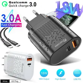 

USB Charger 18W Quick Charge 3.0 PD 3.0 USB Type C Fast Charger EU/US For IPhone Xiaomi Portable Mobile Phone Charger Adapter