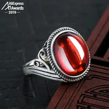 

12*16mm 6.18 Sale S925 Sterling Silver Australia Ruby Rings good taste Rings handicraft Gemstone Retro Chalcedony