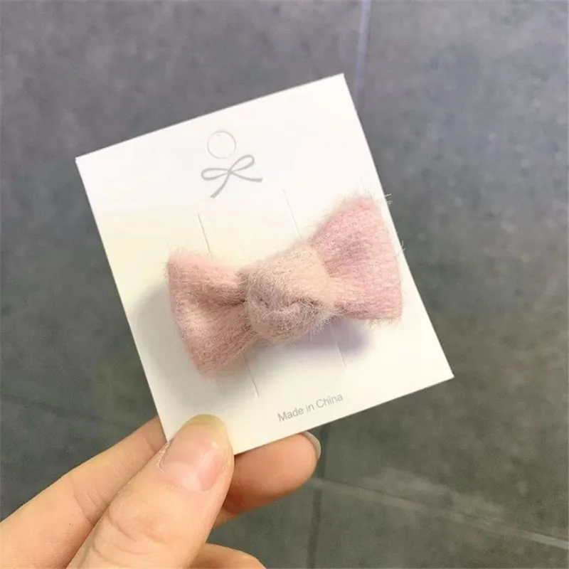 pink clip 10 шт./лот, ручная работа, плюшевый бант, заколка для волос, милый вязаный бант, заколка для волос, Детские аксессуары для волос, веревка для волос - Цвет: pink clip
