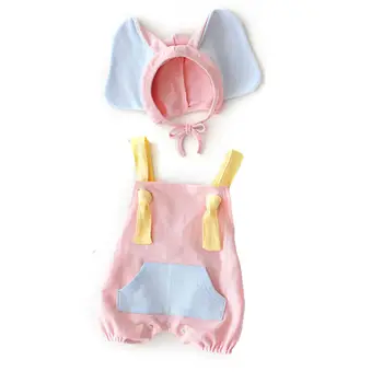 

DishyKooker 2 pcs/set Infant Baby Boys Girls Cartoon Elephant Ear Hat + Sleeveless Jumpsuit Set