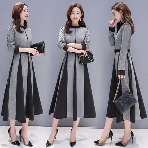 

Office Lady Elegant Midi Dress Celebrity Costumes For Women Long Sleeve Maxi Dress Patchwork Womens Dresses New Arrival 2019