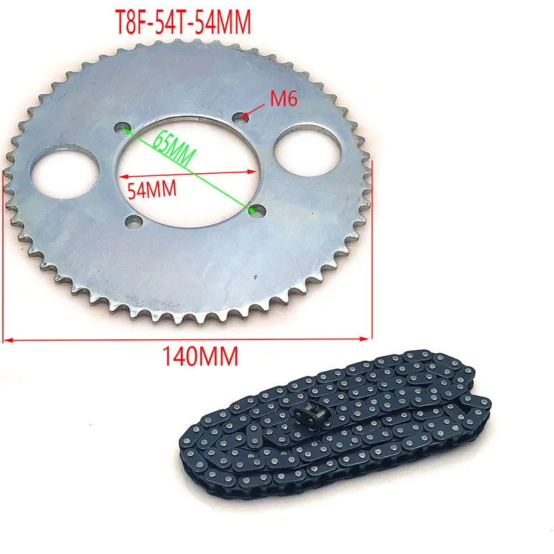 Engine Sprocket T8F 54T chain plate 54mm 54 Tooth Rear Chain Sprocket 136link chain For 47cc 49cc Pocket Bike Mini Moto Quad ATV