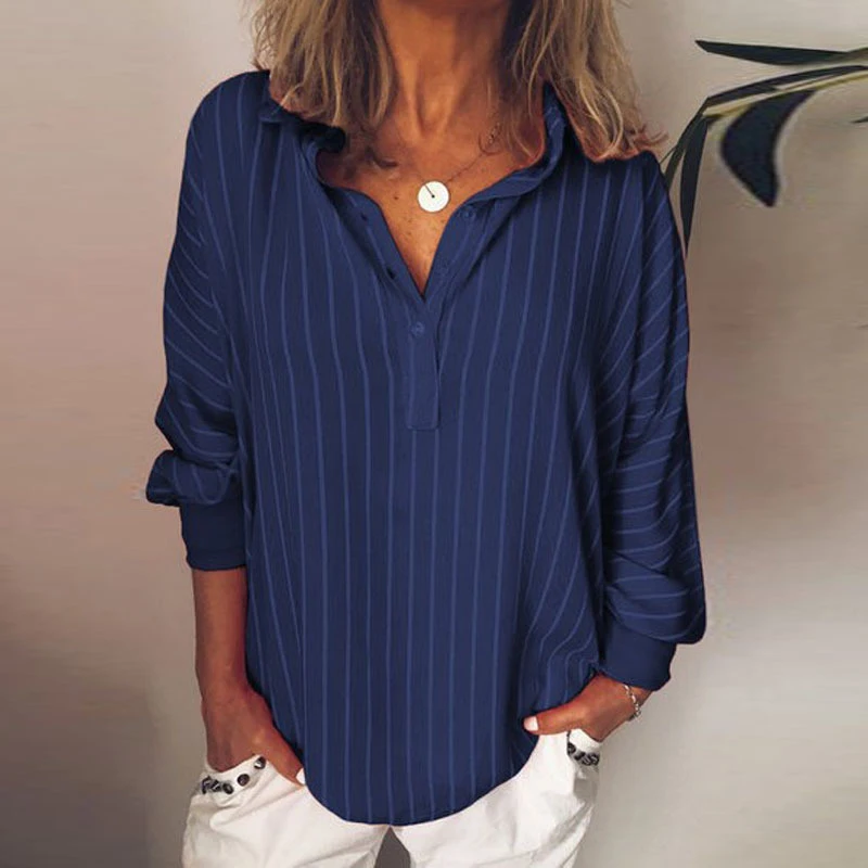 

S-5XL Hot Spring Ladies Casual Holiday Street Loose Tops Autumn Womens Striped Tops Long Sleeve V Neck T Shirt Four Color 2019