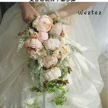 Свадебный букет невесты букет шелковых цветок пионы Свадебный букет розы для хранения цветы украшения SPH144