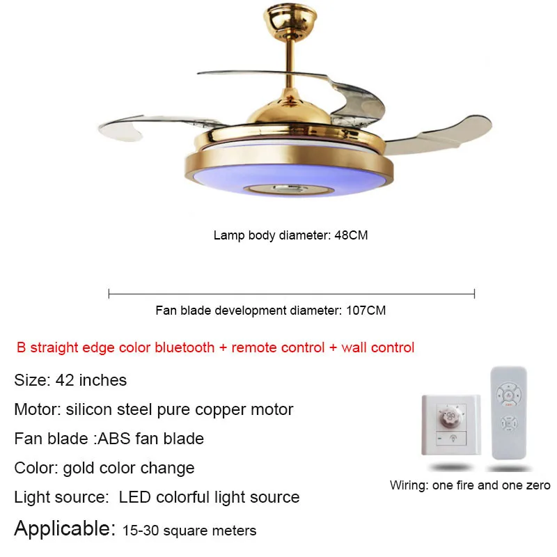 Светодиодный светильник с Bluetooth и музыкальным вентилятором, ультра-тихий, интеллектуальный, с дистанционным управлением, телескопический потолочный вентилятор, светильник для ресторана, гостиной - Цвет лезвия: Dual control