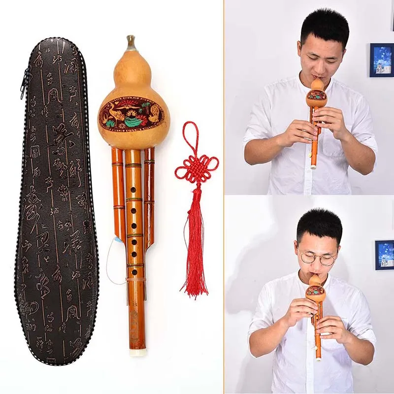 

Chinese Handmade Bamboo Hulusi Gourd Cucurbit Flute Ethnic Musical Instrument Key With Case For Beginner Music Lovers