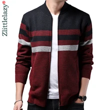 Полосатый толстый теплый зимний полосатый вязаный кардиган свитер Мужская одежда Джерси мужские вязаные свитера пальто Мужская мода 9310