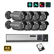 AZISHN 8MP 4K Ultra HD Security System Kit H.265 POE Full Color Night Vision P2P Outdoor Waterproof Video Surveillance NVR Set