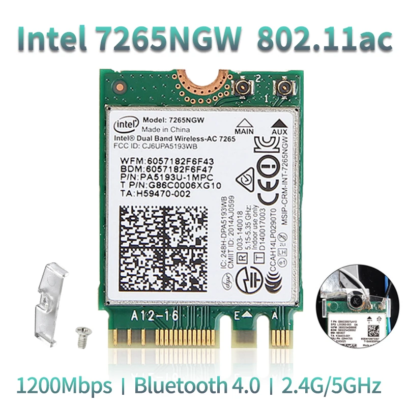 

New For Intel Dual band Wireless-AC 7265 7265NGW 802.11ac 2 x 2 WiFi + Bluetooth 4.0 867Mbps NGFF card better than intel 7260