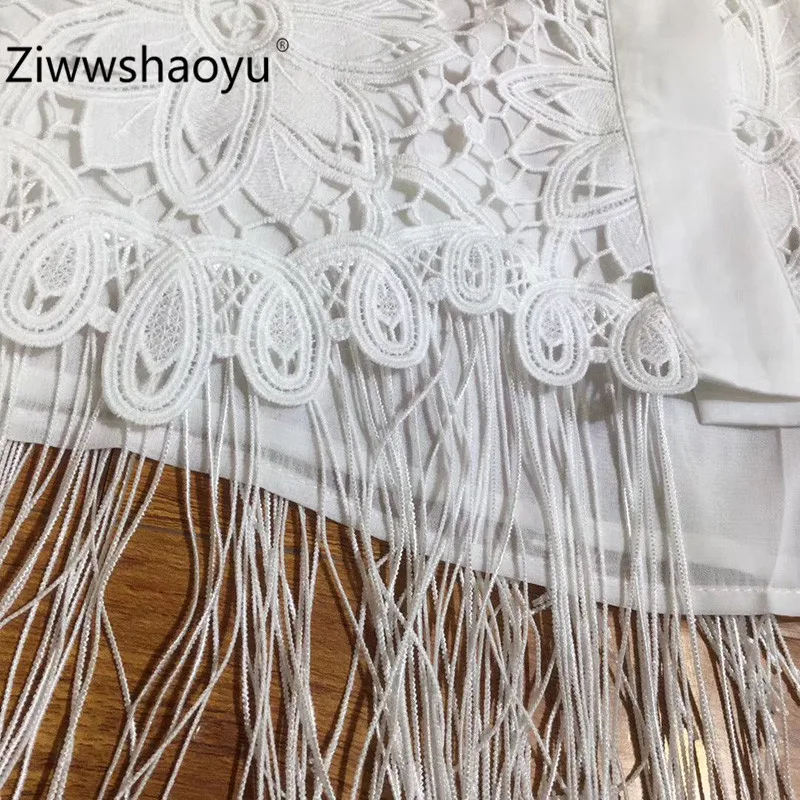 Ziwwshaoyu, элегантные, белые, с вышивкой, на весну и лето, с коротким рукавом, с кисточками, женские платья, новинка