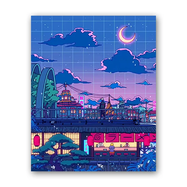 Canvas Wall Art Cartoon View Street Prints Poster Home Decoration Night Tree Manga Cute Painting For Bedroom Modular Pictures J-Night-Tree-1