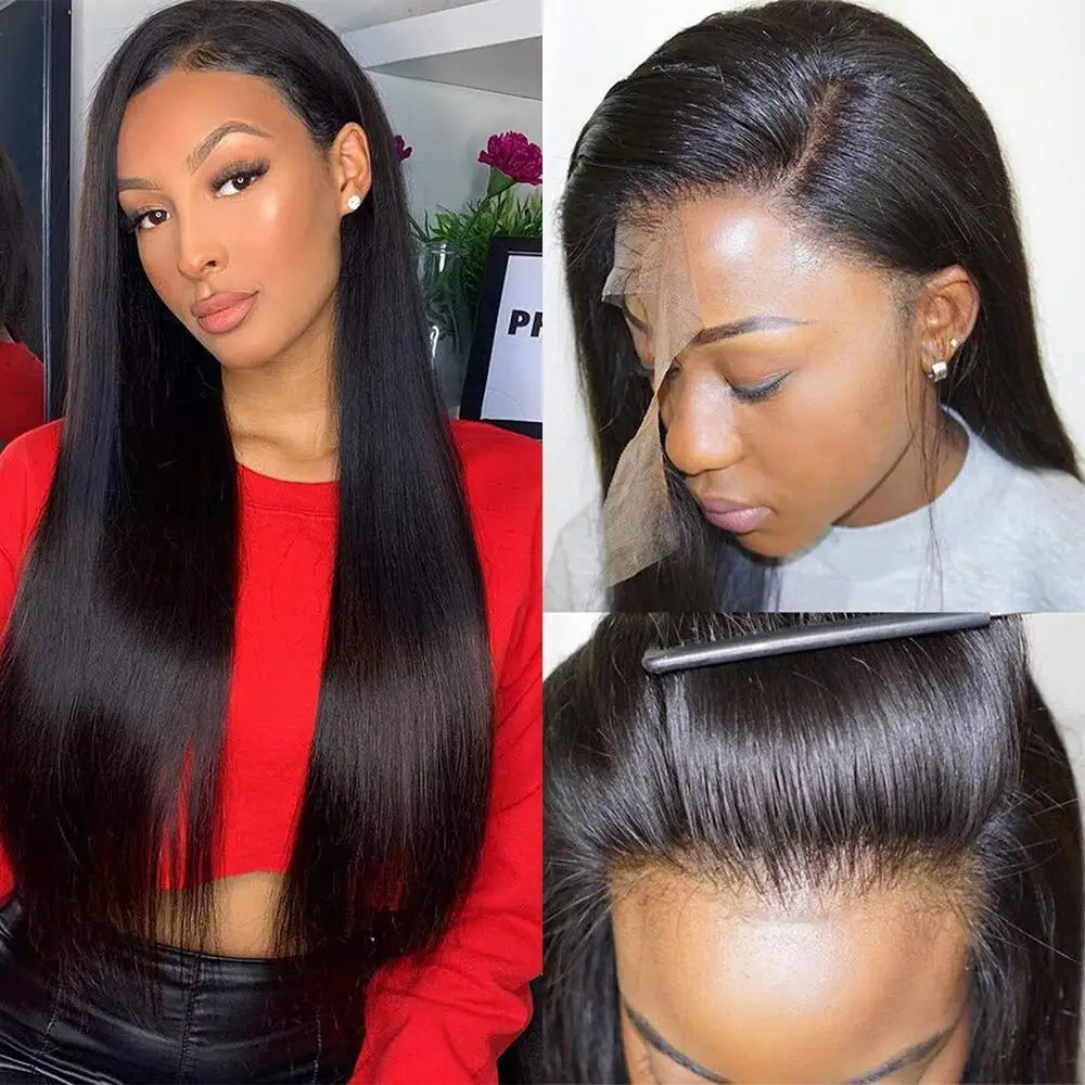 

Bone Straight Lace Front Human Hair Wigs For Women 13X4 HD Lace Frontal Wig Pre Plucked Brazilian Straight 4x4 Lace Closure Wig