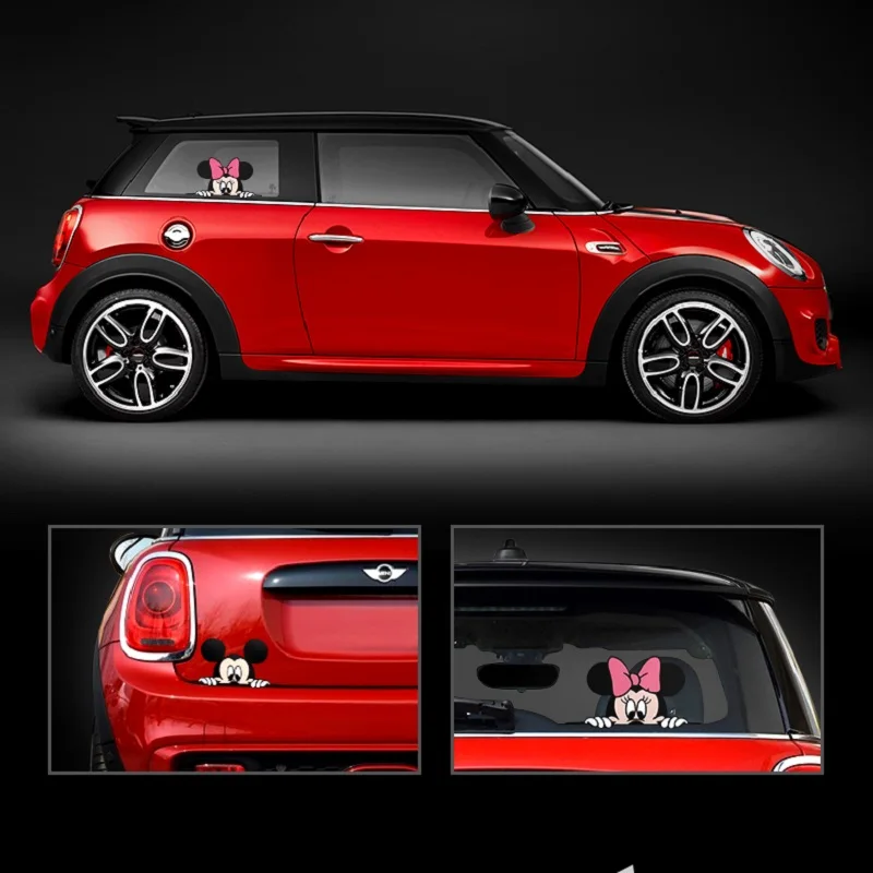 

2PCS Tik Tok Funny Car Sticker Cute Mickey Minnie Mouse Peeping Cover Scratches Cartoon Rearview Mirror Decal For Motorcycle car