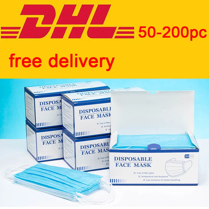 

DHL Shipping 50/100/200pcs 3 layers Anti-Dust Dustproof Disposable Earloop Face Mouth Masks Facial Protective Cover Masks