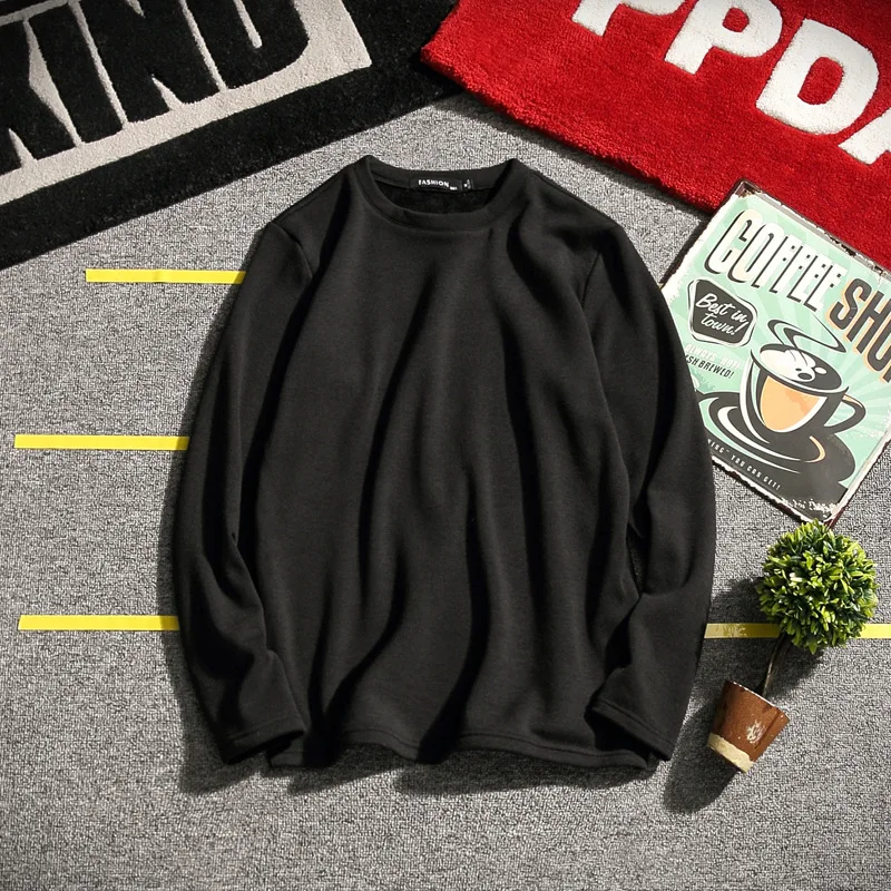 

Large Size 2019 Winter Japanese-style Kirin-Style Solid Color Crew Neck Brushed And Thick Warm Large Size T-shirt Men's Base