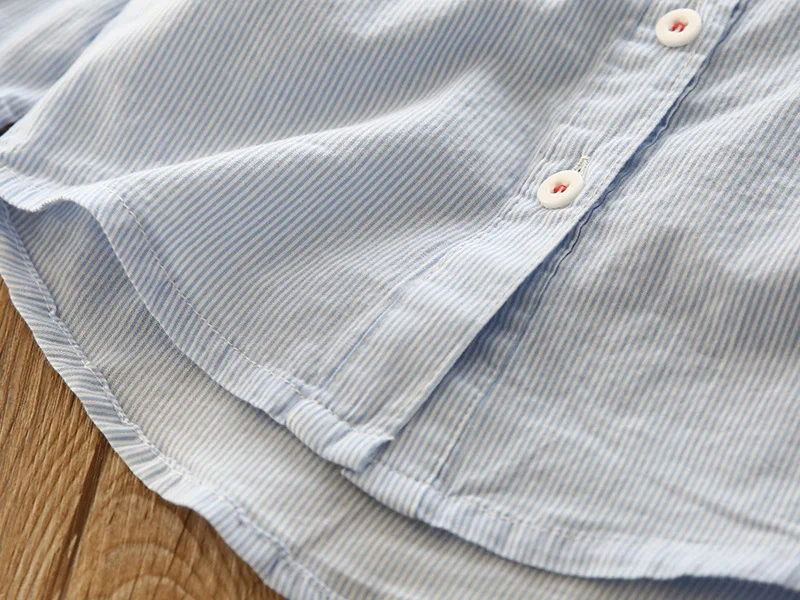 Весна Костюмы стиль с вышивкой для девочек с вышивкой откидные полосатая рубашка с воротником для детей, белая рубашка с длинными рукавами