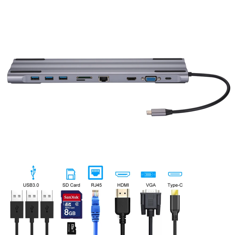 Kebidu 10 в 1 концентратор USB type C до 3,0 USB HDMI RJ45 usb-хаб для MacBook Pro Аксессуары USB разветвитель мульти Тип C концентратор USB-C концентратор