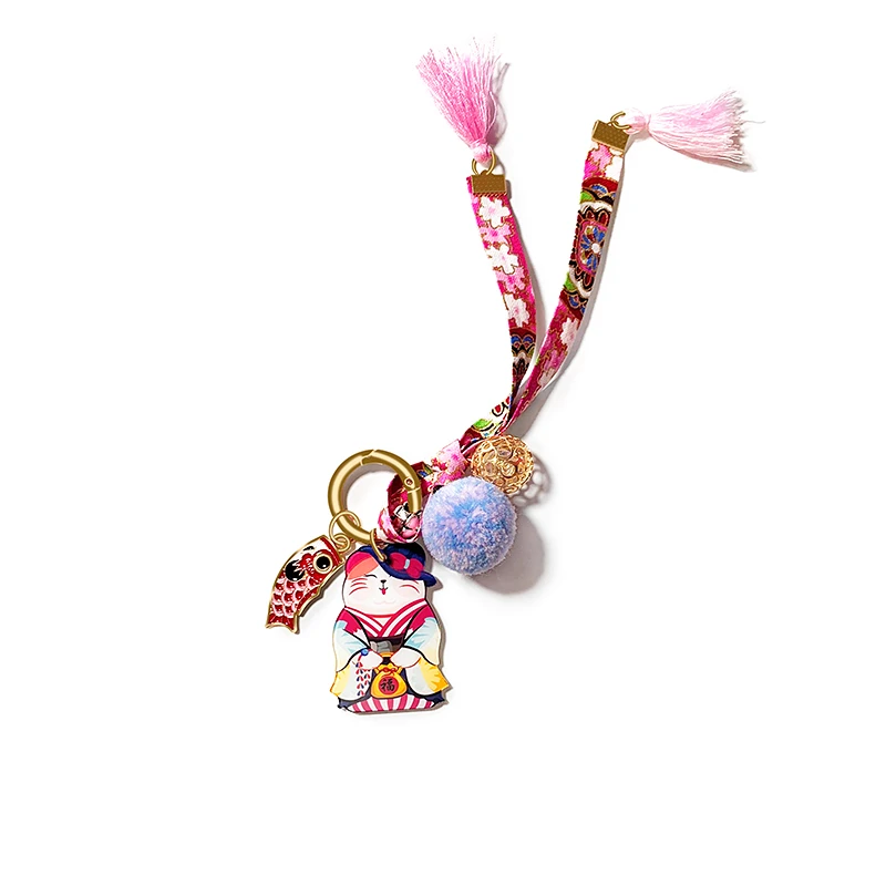 Lucky Cat брелок из акрила+ сплава, брелок для ключей, милый шарик для волос, брелок, подвеска, украшение автомобиля, аксессуары - Название цвета: Blessed Lucky Cat