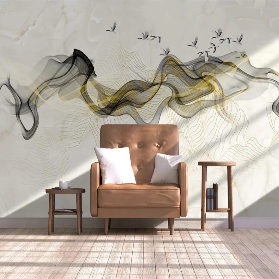 

Drop Shipping Custom Any Size 3D Mural Wallpaper Marble Pattern Abstract Gold Line Ink Landscape Background Wall Paper Mural