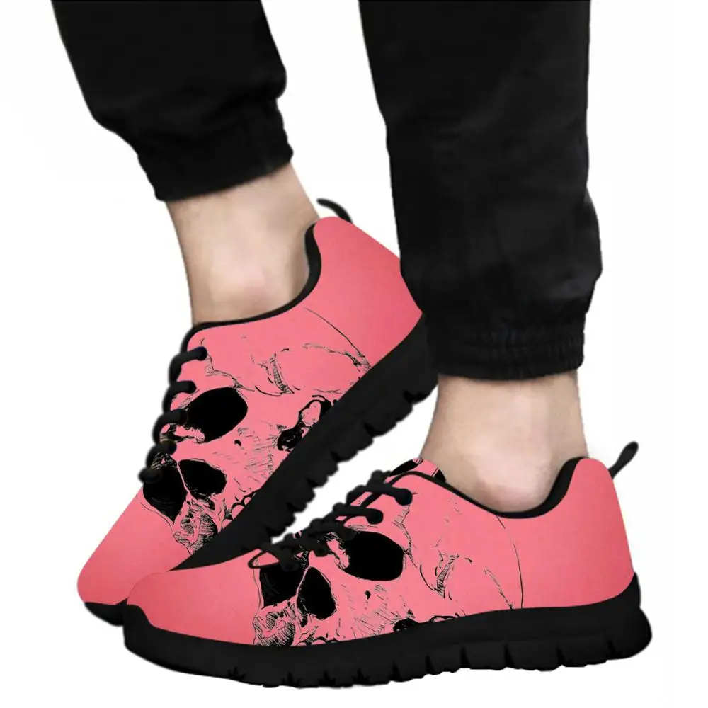 

ELVISWORDS New Men Shoes sugar skull Print on demand Men Casual Black Lace-up Sneakers Spring autumn Breathable running shoes