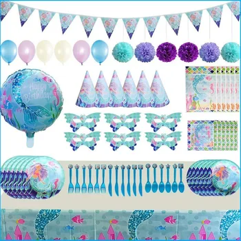 

Mermaid Birthday Party Decorations Kids Disposable Tableware Paper Cup Plates Tissue Tablecloth Straws Baby Shower Girl Supplies