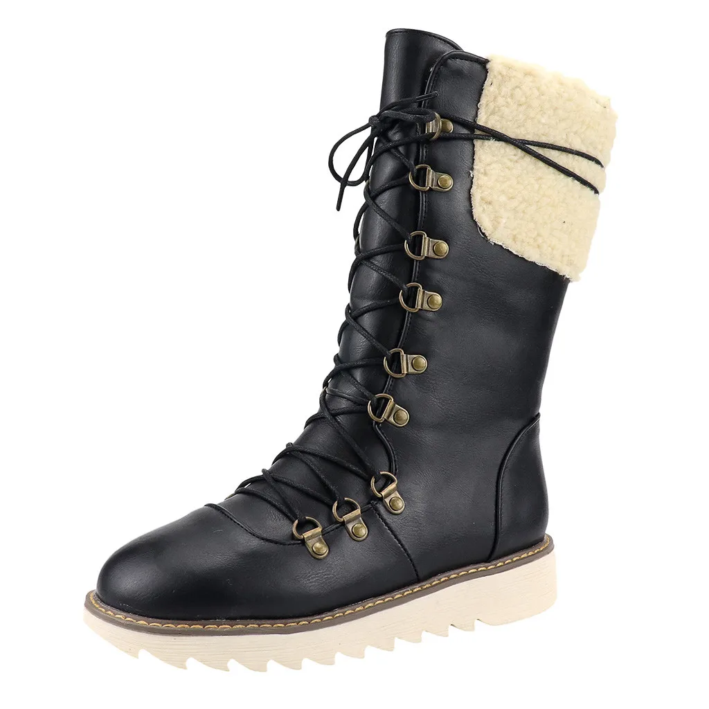 Черный YOUYEDIAN botas mujer Winter Snow Women Boots Flats Lace-Up snow boots women waterproof botines mujer invierno 8M355 - Цвет: Черный