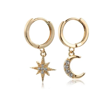 

Peixin Korean style simple asymmetric star moon earring fashion short paragraph exquisite shiny fashion pendant female earrings