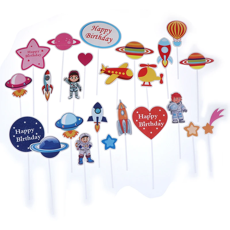 

Visual Touch Astronaut Space Man Theme Cake Topper Boy Happy Birthday Cake Decorating Birthday Party Supplies