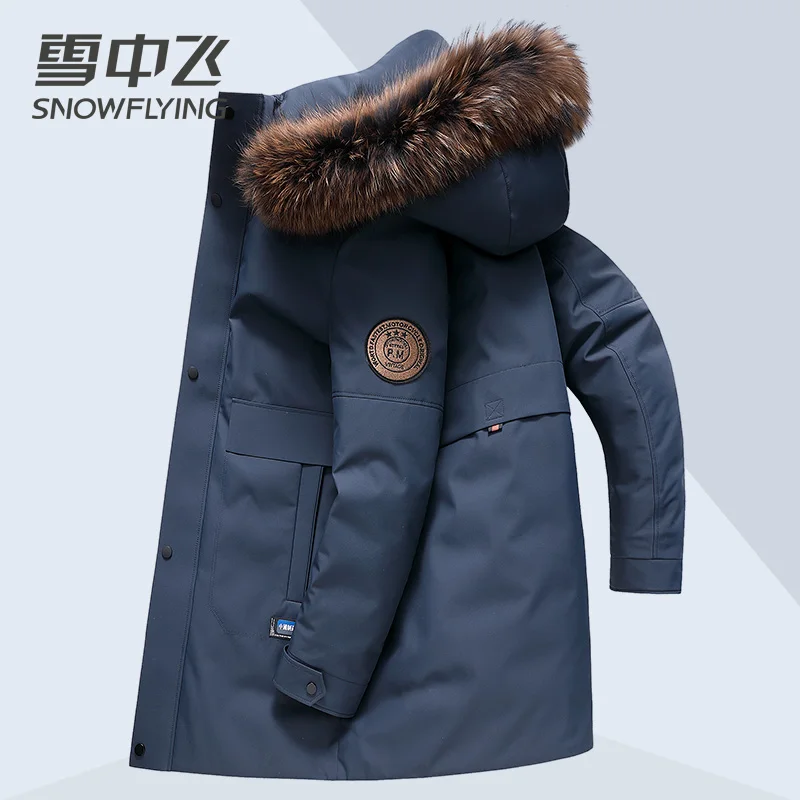Down Jacket Men's Mid-Length Extremely Cold Thick Warm 90% White Goose down Hooded Large Fur Collar Winter Clothing Coat