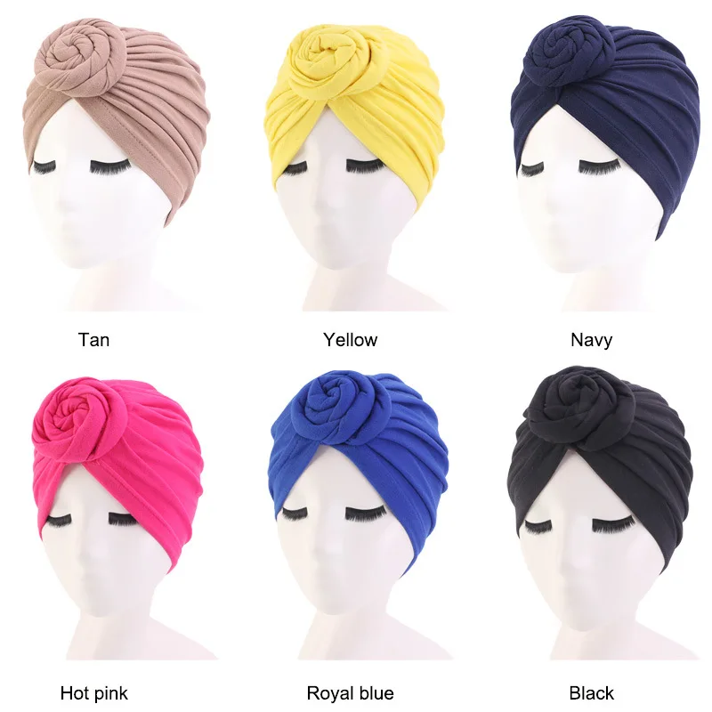 Новая мода, 1 шт., женские одноцветные пончики, мягкие хлопковые шапки для химиотерапии/сна, Осенняя шапочка, завязанная шапка, индийский узел, тюрбан