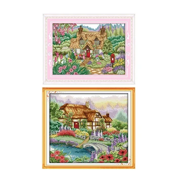 

Cottage Garden DIY Chinese Needlework Craft 11CT14CT Scenery Printed Patterns Cross Stitch Kits Fabric on Canvas Embroidery Sets