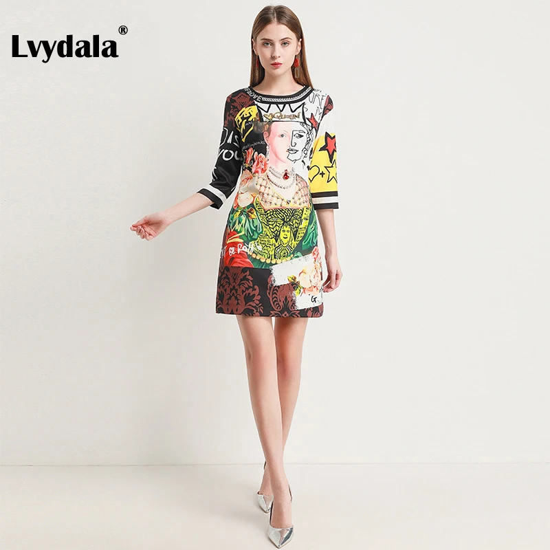Lvydala, модное дизайнерское платье, весеннее женское платье, рукав до локтя, цветочный принт, кристалл, бриллиант, жемчуг, великолепные винтажные платья