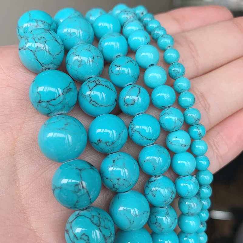 Natural Blue Howlite Turquoises Stone Round Loose Beads For Diy Bracelet Accessories Jewelry Making 15'' Strands 4/6/8/10/12mm black white persian jades natural stone round beads diy crystal accessories bracelets for jewelry making 15 strand 6 8 10 12mm