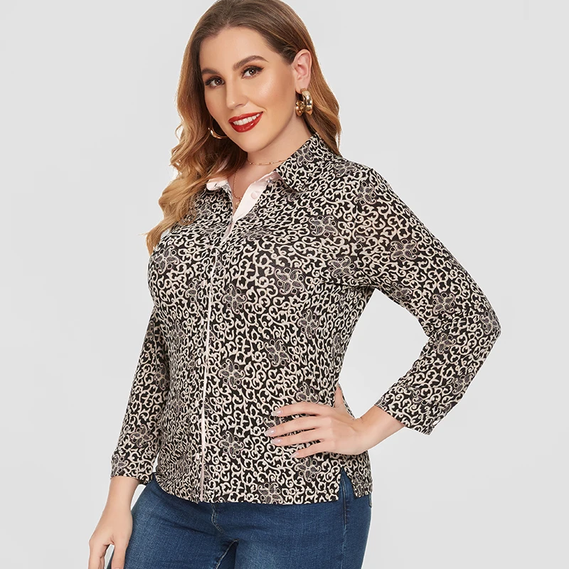 Hot Item Blouse Long-Sleeve Plus-Size Womens Ladies 5XL 4XL 6XL Tops Mom Fall Floral Retro Elegance aKwjMmQ3aBn