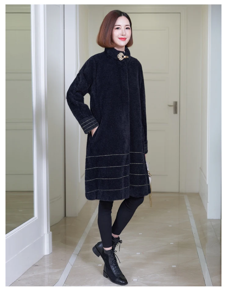Imitation mink,mid aged old women's clothing, new autumn and winter coat, warm coat, slim stripe Overcoat