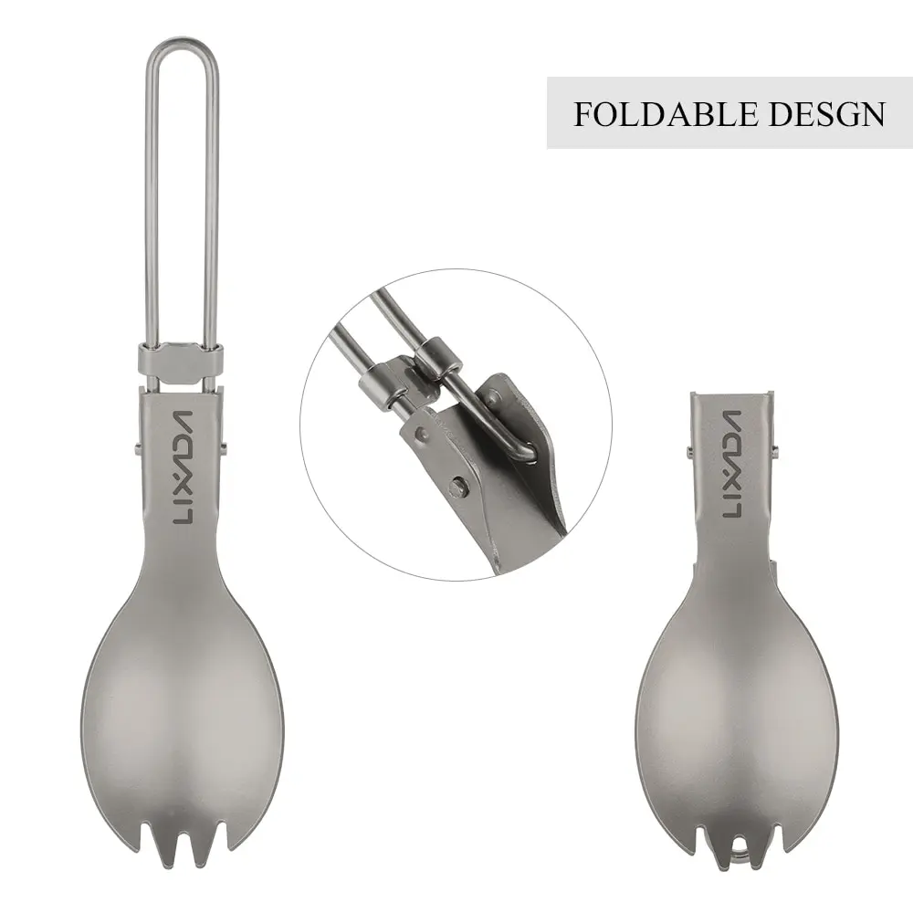 Lixada Складная Ложка Вилка титановая Spork походная Посуда Столовые приборы Легкая ручка для пикника Открытый Отдых Путешествия