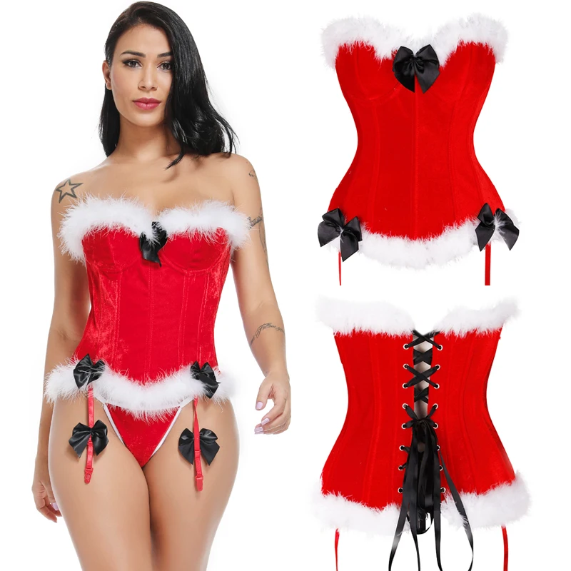 

Christmas Corsets Women Sexy Santa Costume Xmas Tops Waist Cincher Burlesque Bustier Tummy Control Slimming Sheath Body Shaper