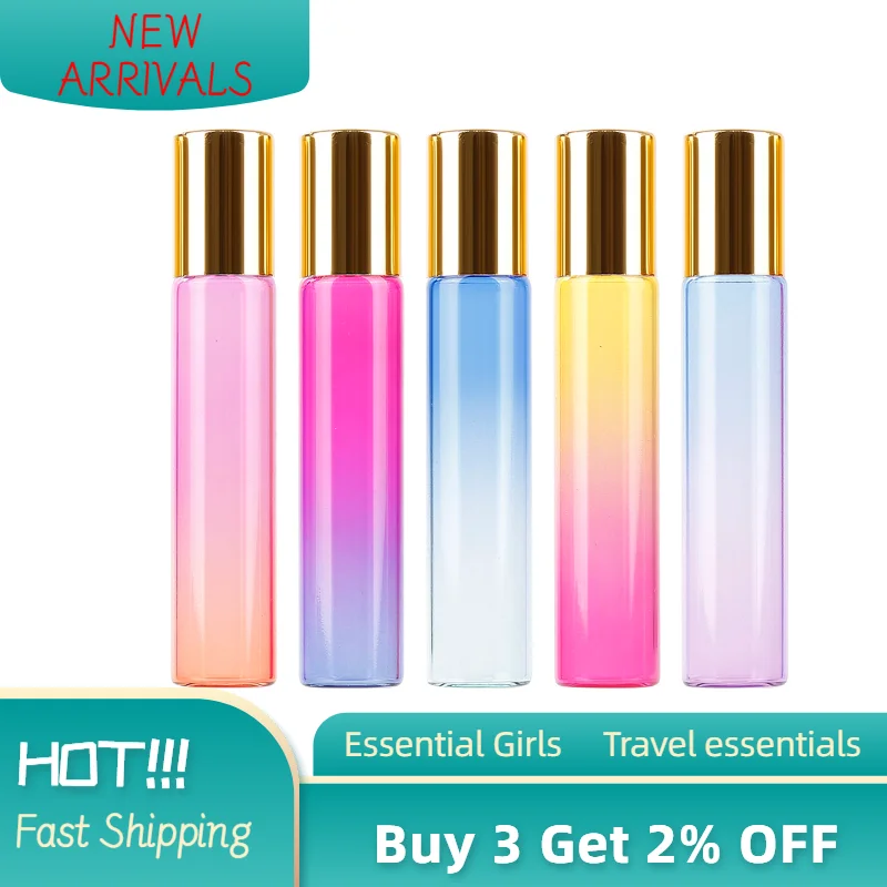 

10ml Gradient Color Glass Essential Oil Bottle Stainless Steel Roller Ball Refillable Bottle Travel Perfume Glass Bottle TSLM1