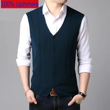 Высококачественный осенне-зимний мужской кашемировый жилет без рукавов жилет компьютерный вязаный v-образный вырез Повседневный Кардиган Размер XSSMLXL2XL3XL