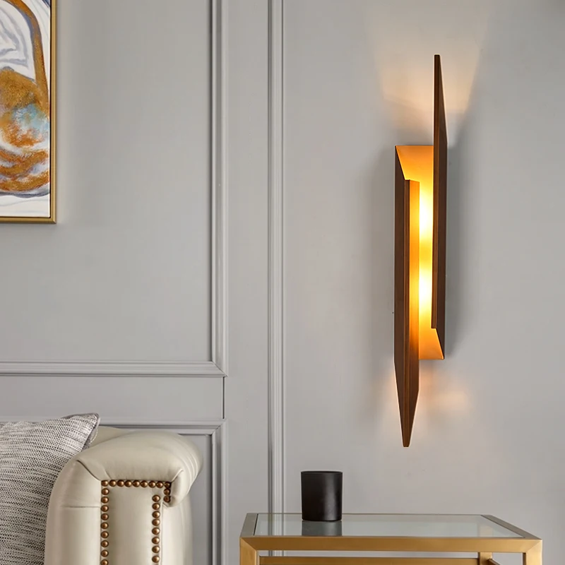

FKL Nordic Bronze Wall Lamp Simple Double-headed Living room Background Wall Corridor Bedroom Bedside Hotel Villa Wall Lamp
