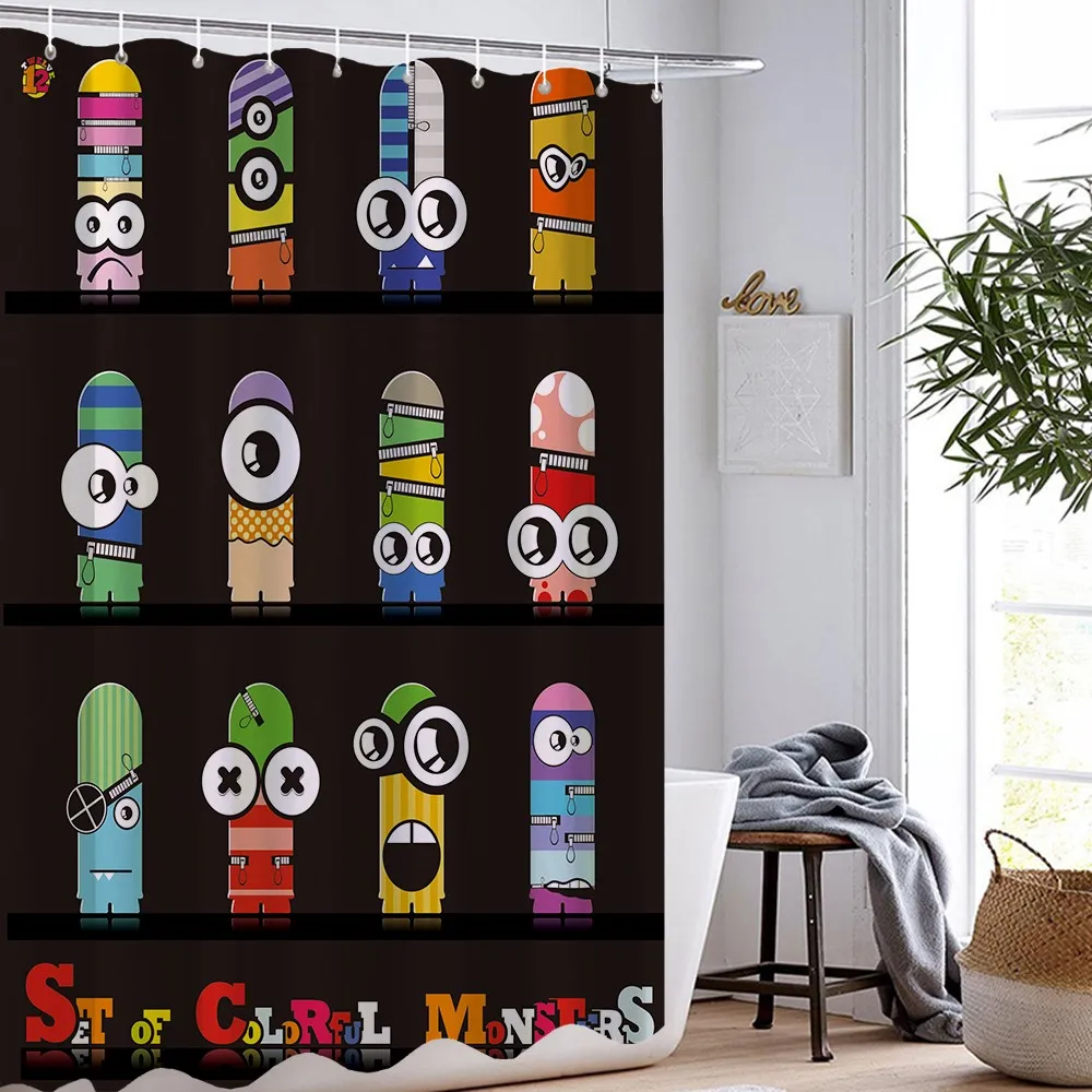

Little Robot Shower Curtain Cartoon Shower Curtains Animals Washable Bathroom Curtain Toilet Cover Bath Pad Bath Curtain