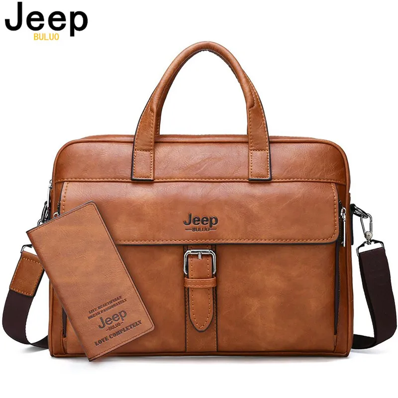 Мужской деловой портфель JEEP BULUO черная Дорожная сумка из спилка для ноутбука 14