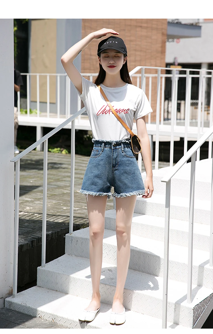 Photo Shoot High Waist Jeans Summer Korean-style Weep Yafeng WOMEN'S Dress up And down Burrs Outer Wear A- line Wide-Leg Shorts