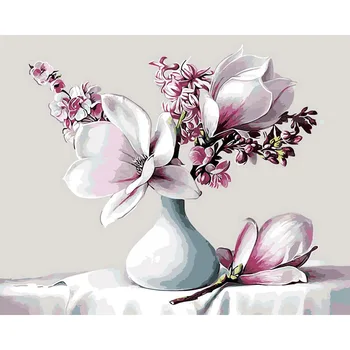 

GATYZTORYdiy frame Acrylic Paint Magnolia Flower DIY Painting By Numbers Modern Wall Art Picture Unique Gift For Home Decor Arts