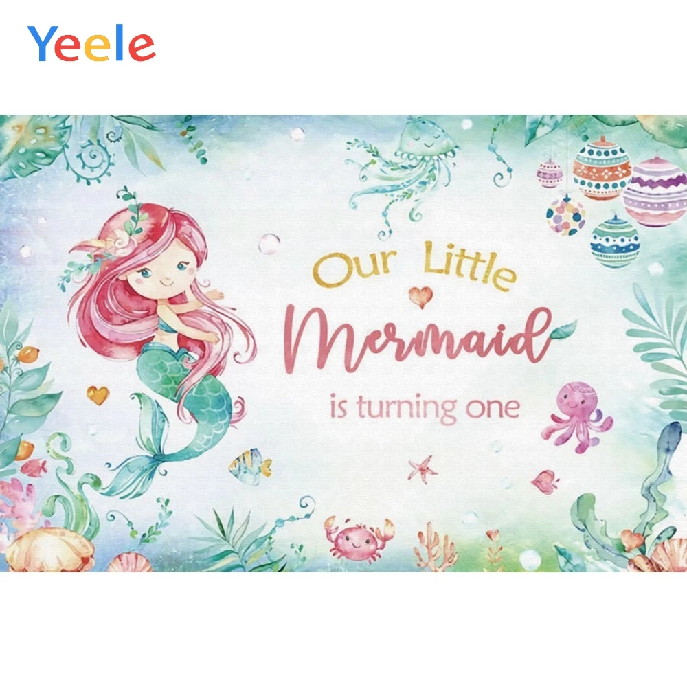 

Seabed Mermaid Fish Newborn Baby Shower 1st Birthday Backdrop Custom Photography Background For Photo Shoot Vinyl Photophone